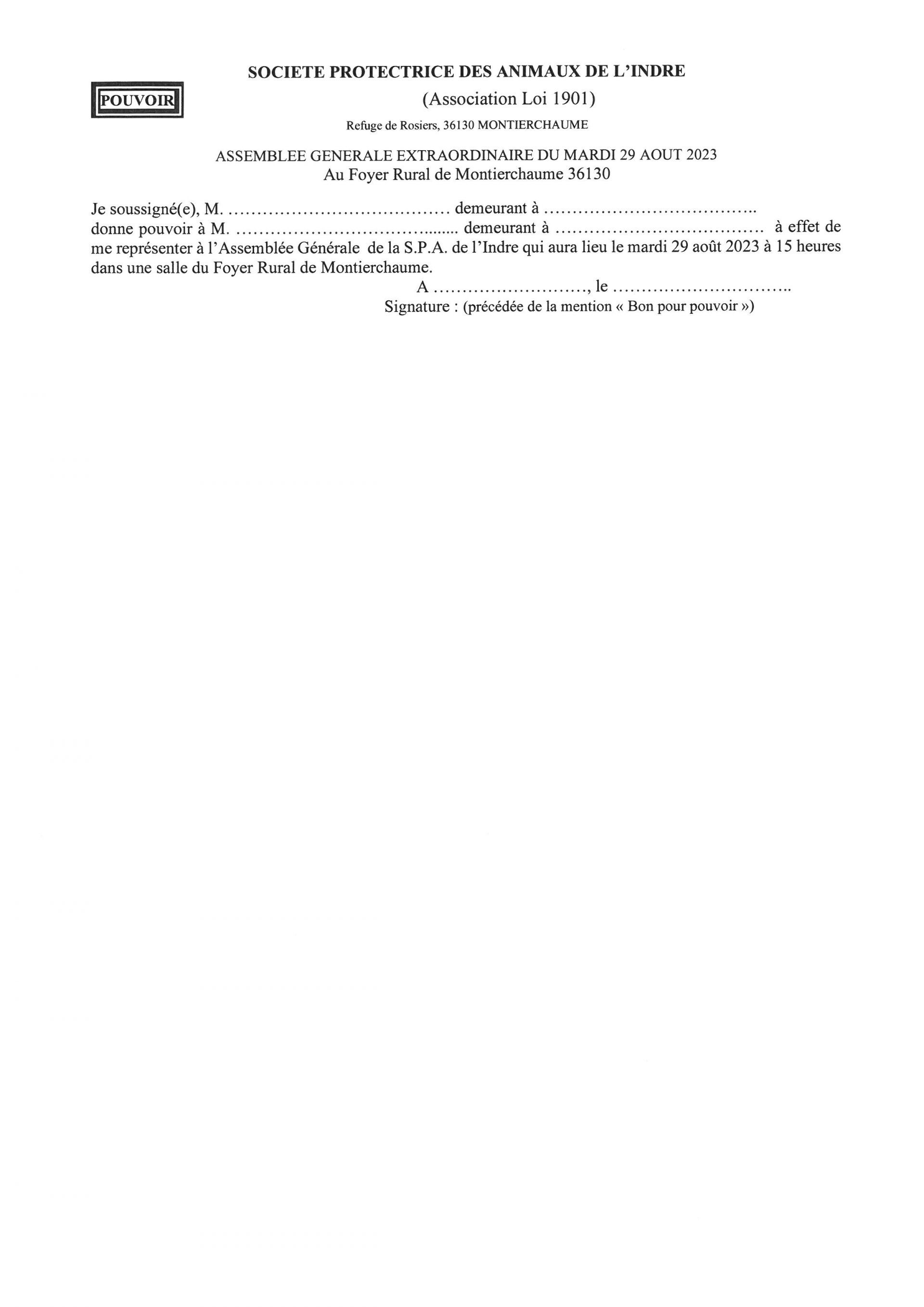 ASSEMBLÉE GÉNÉRALE EXTRAORDINAIRE - MARDI 29 AOÛT 2023